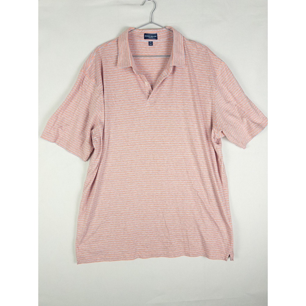 Peter Millar Collection Linen Cotton Polo Shirt Mens XXL Orange Stripe Country C